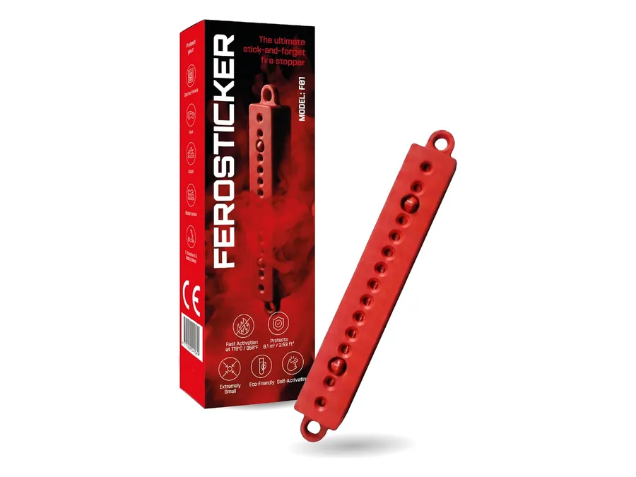 Ferosticker F01 extintor automático adhesivo para cuadros eléctricos y cajas de baterías
