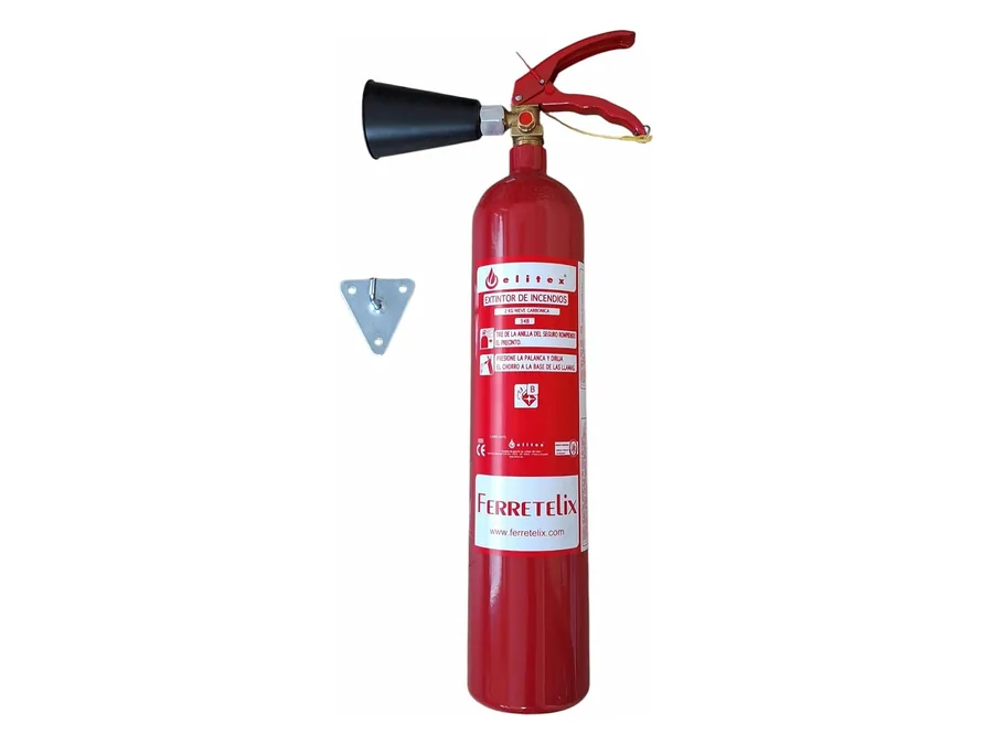 Ferretelix extintor de CO2 2 kg (34B), con difusor y soporte de pared