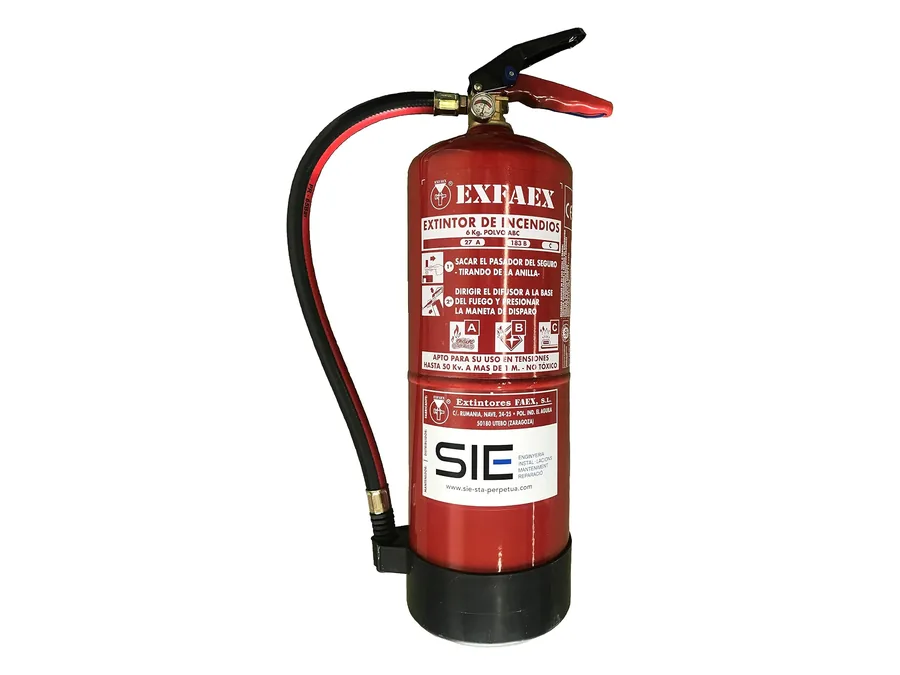 SIE extintor de polvo ABC 6 kg homologado (27A 183B C), con soporte