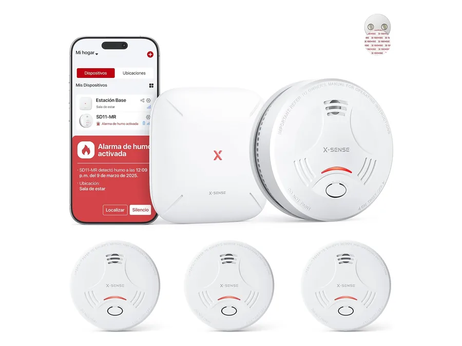 X-Sense SD11-MR31 kit de 3 detectores de humo interconectados con estación base wifi SBS50